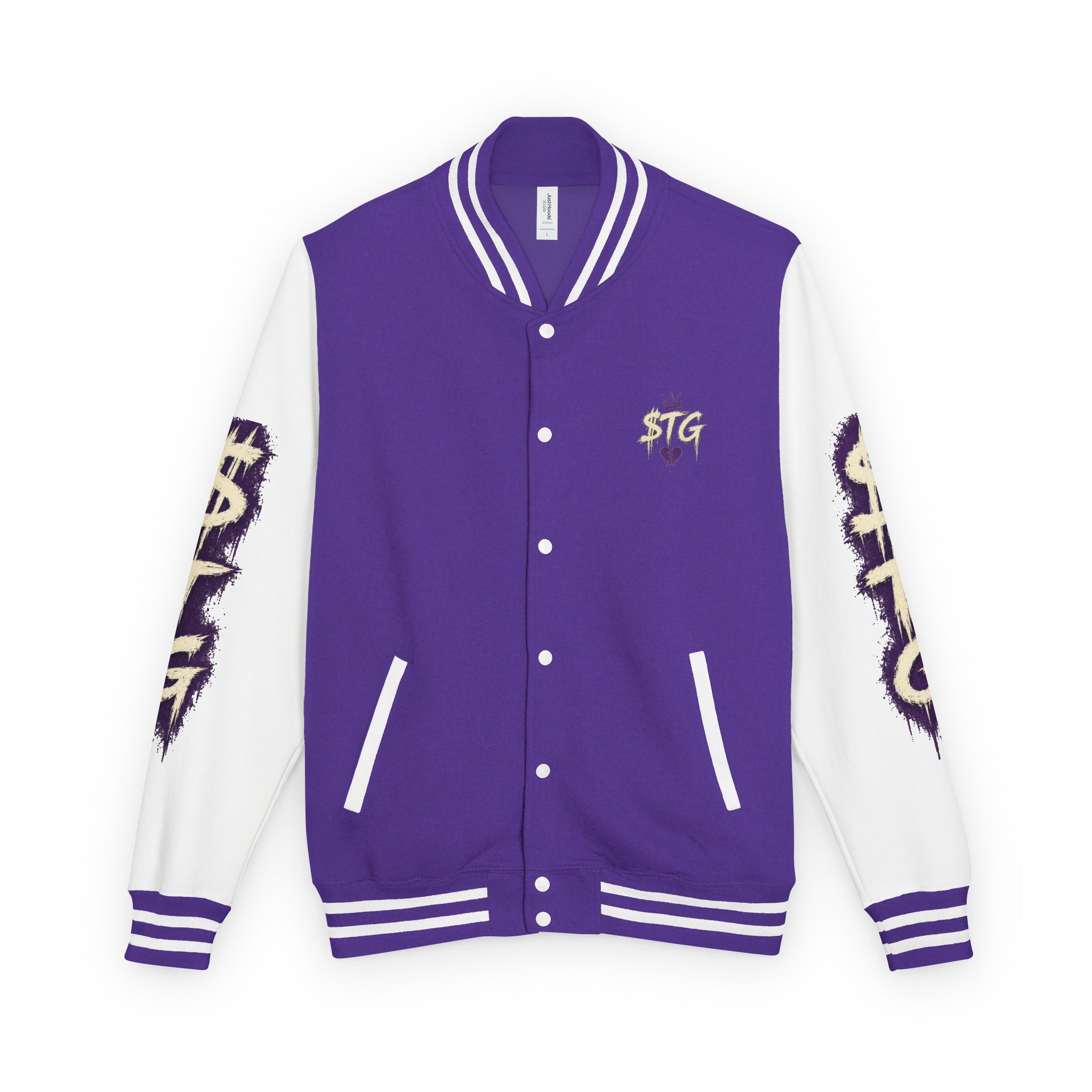 $TG *LIMITED RELEASE* Letterman Jacket — Retro Purple Graffiti Sleeve Varsity Jacket with Pocket Crest