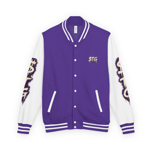 $TG *LIMITED RELEASE* Letterman Jacket — Retro Purple Graffiti Sleeve Varsity Jacket with Pocket Crest