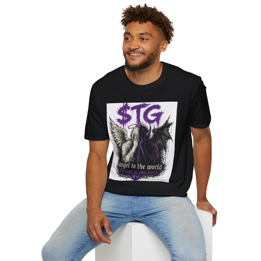 $TG Blessed n Cursed - Graphic T-Shirt — "Angel to the world, Demon in my heart" Gothic Tee