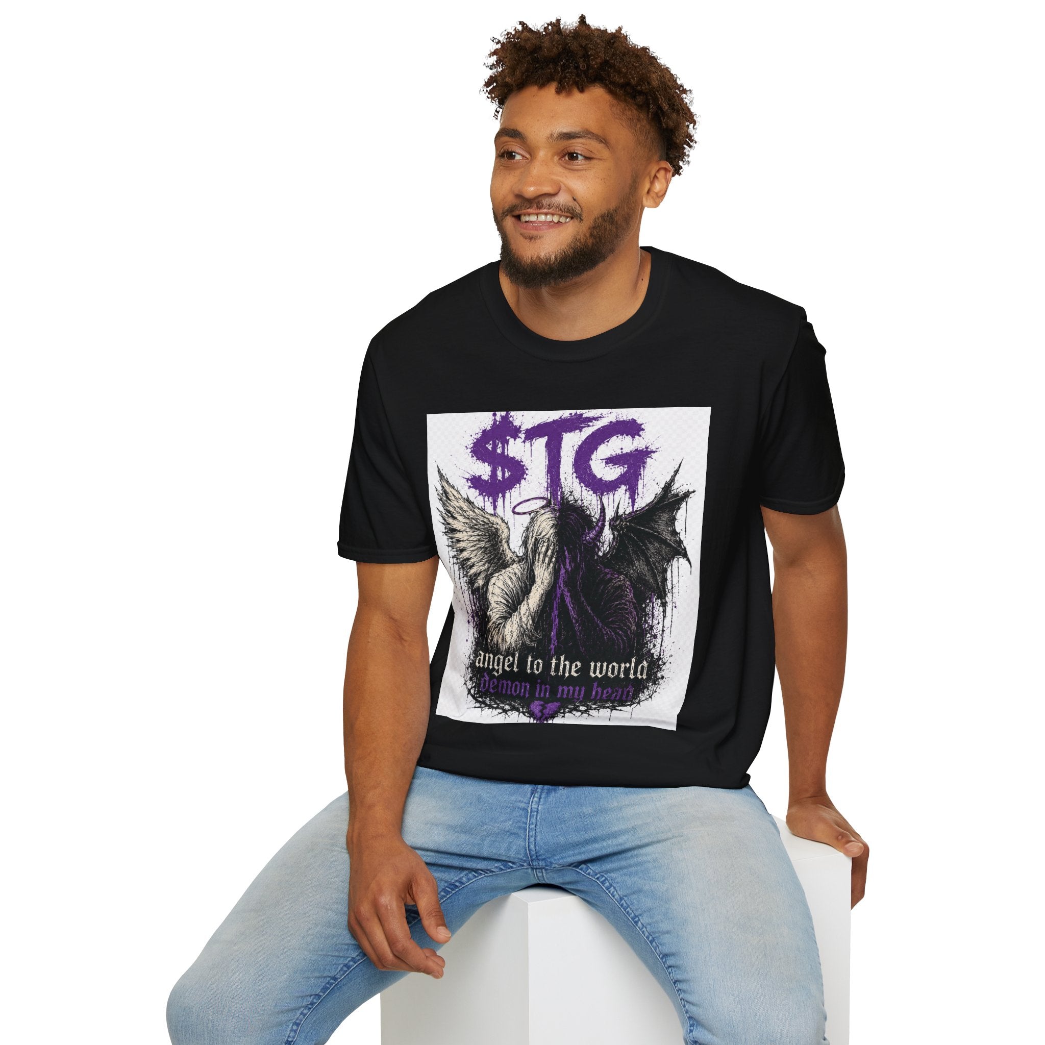 $TG Blessed n Cursed - Graphic T-Shirt — "Angel to the world, Demon in my heart" Gothic Tee