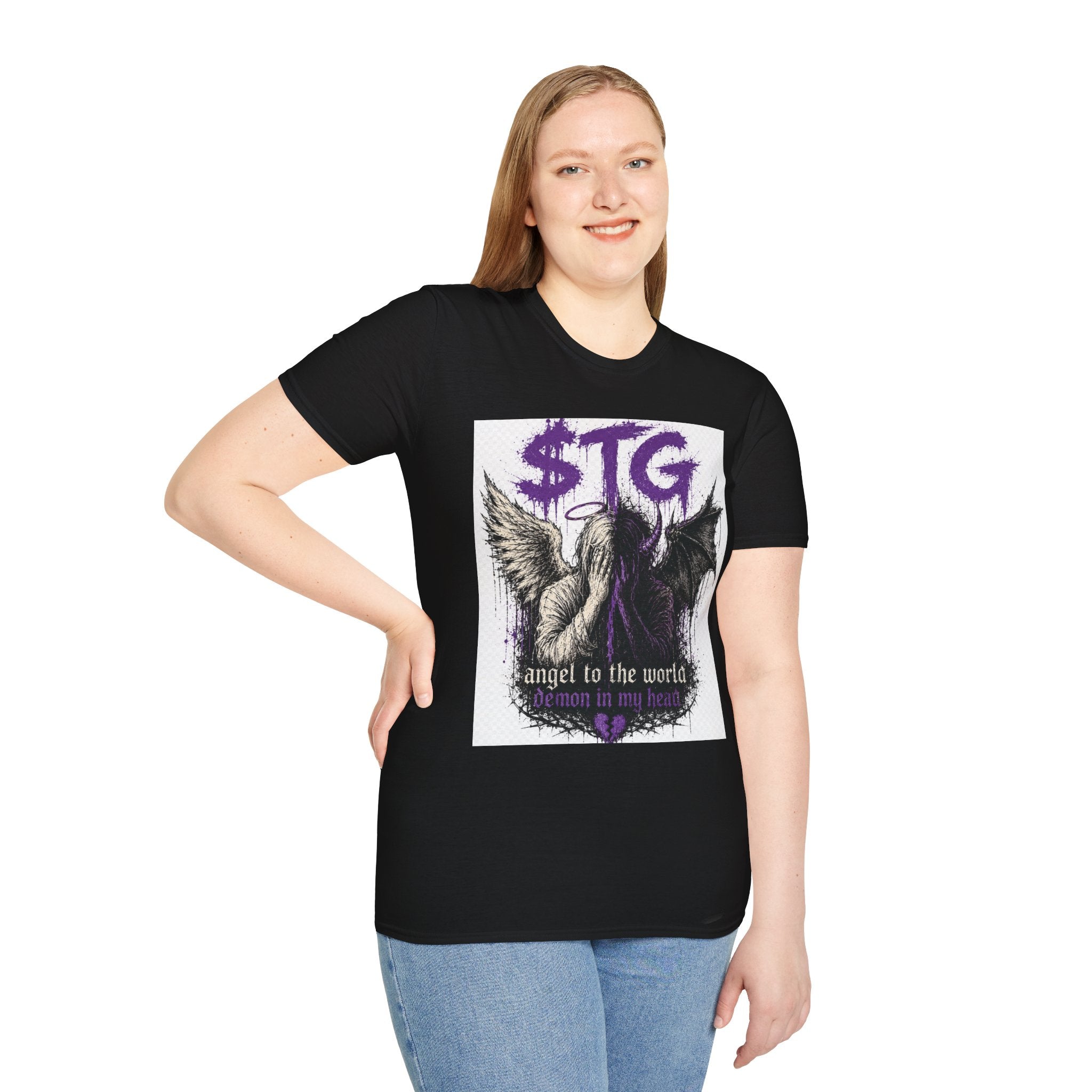 $TG Blessed n Cursed - Graphic T-Shirt — "Angel to the world, Demon in my heart" Gothic Tee