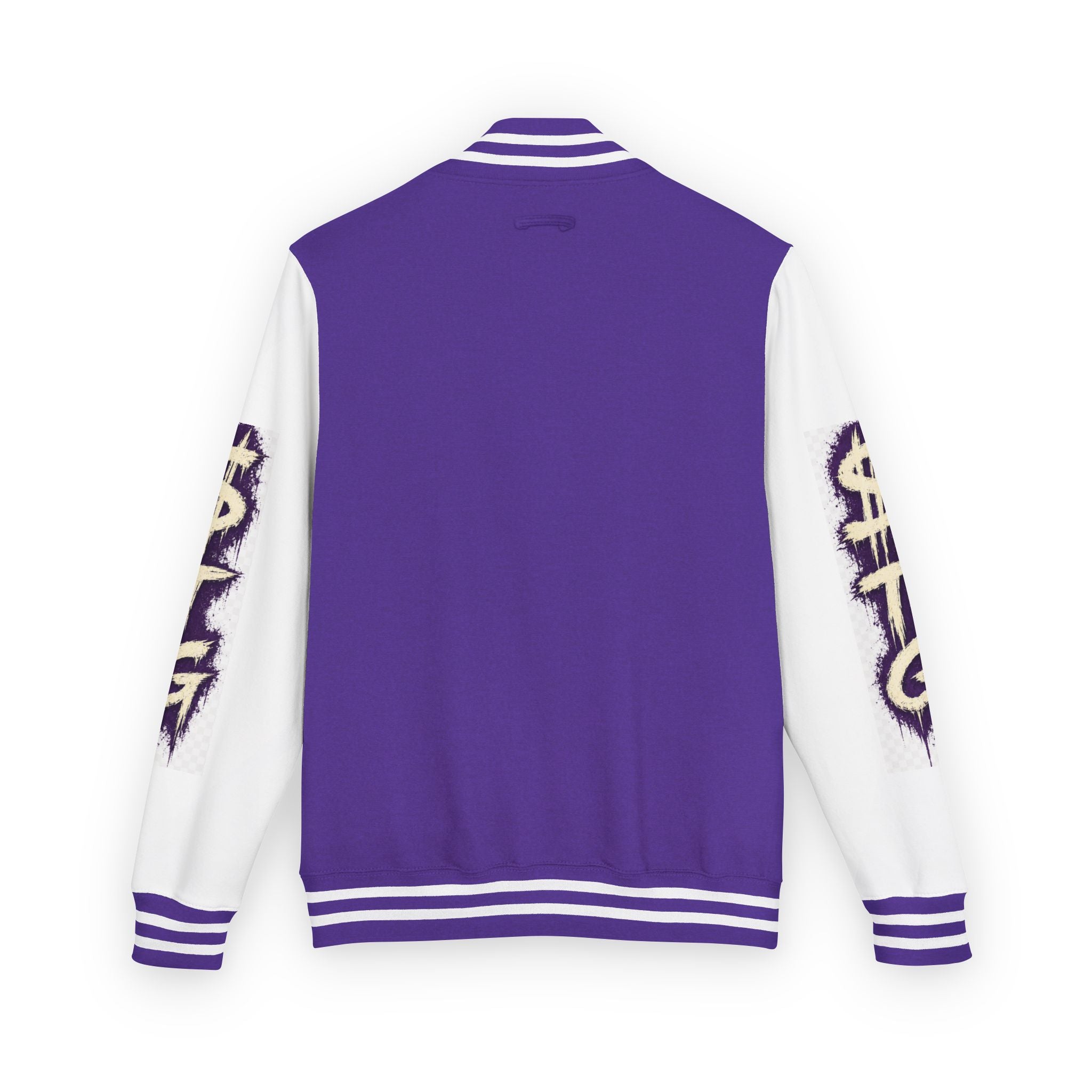 $TG *LIMITED RELEASE* Letterman Jacket — Retro Purple Graffiti Sleeve Varsity Jacket with Pocket Crest