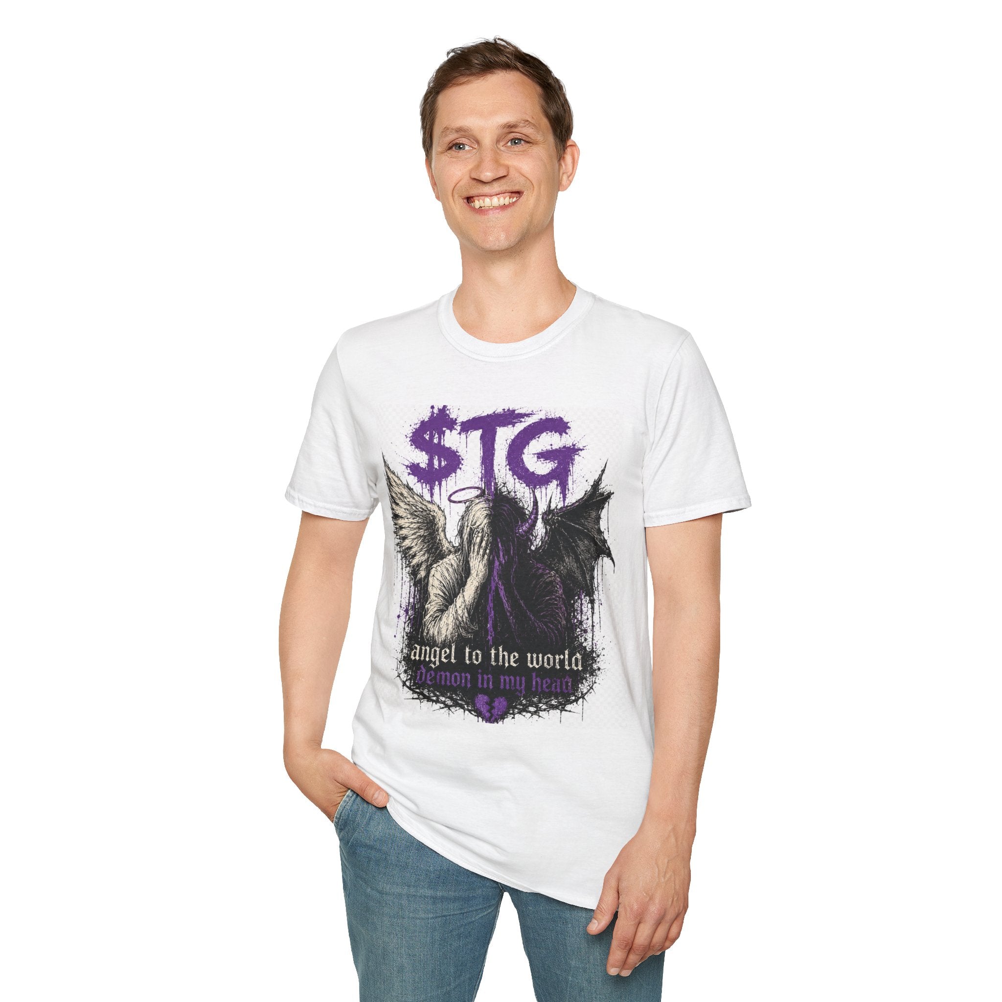 $TG Blessed n Cursed - Graphic T-Shirt — "Angel to the world, Demon in my heart" Gothic Tee