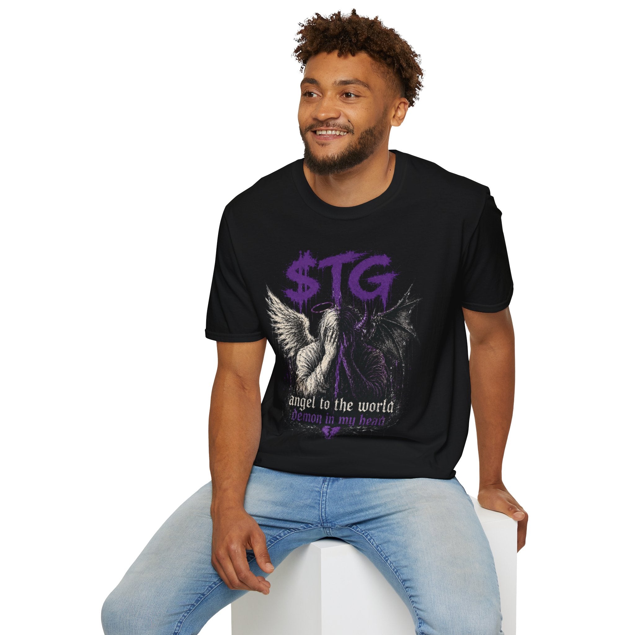 $TG Blessed n Cursed - Graphic T-Shirt — "Angel to the world, Demon in my heart" Gothic Tee