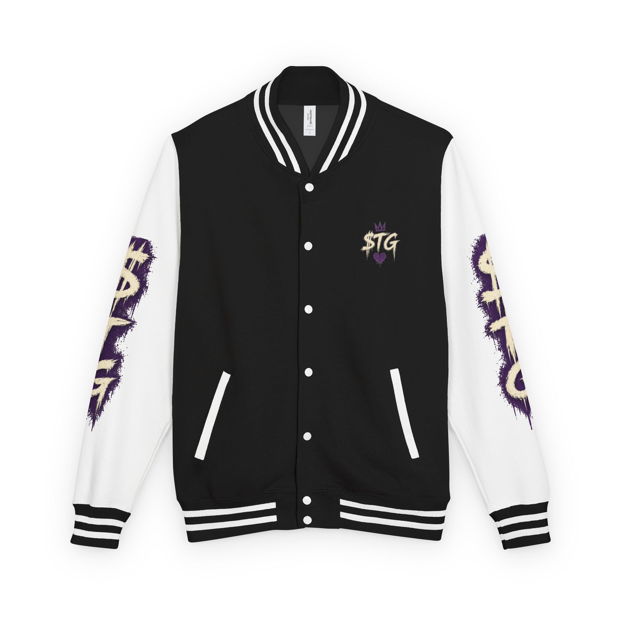 $TG *LIMITED RELEASE* Letterman Jacket — Retro Purple Graffiti Sleeve Varsity Jacket with Pocket Crest
