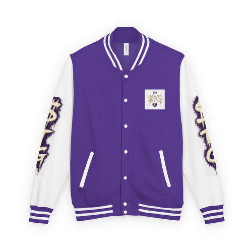 $TG *LIMITED RELEASE* Letterman Jacket — Retro Purple Graffiti Sleeve Varsity Jacket with Pocket Crest
