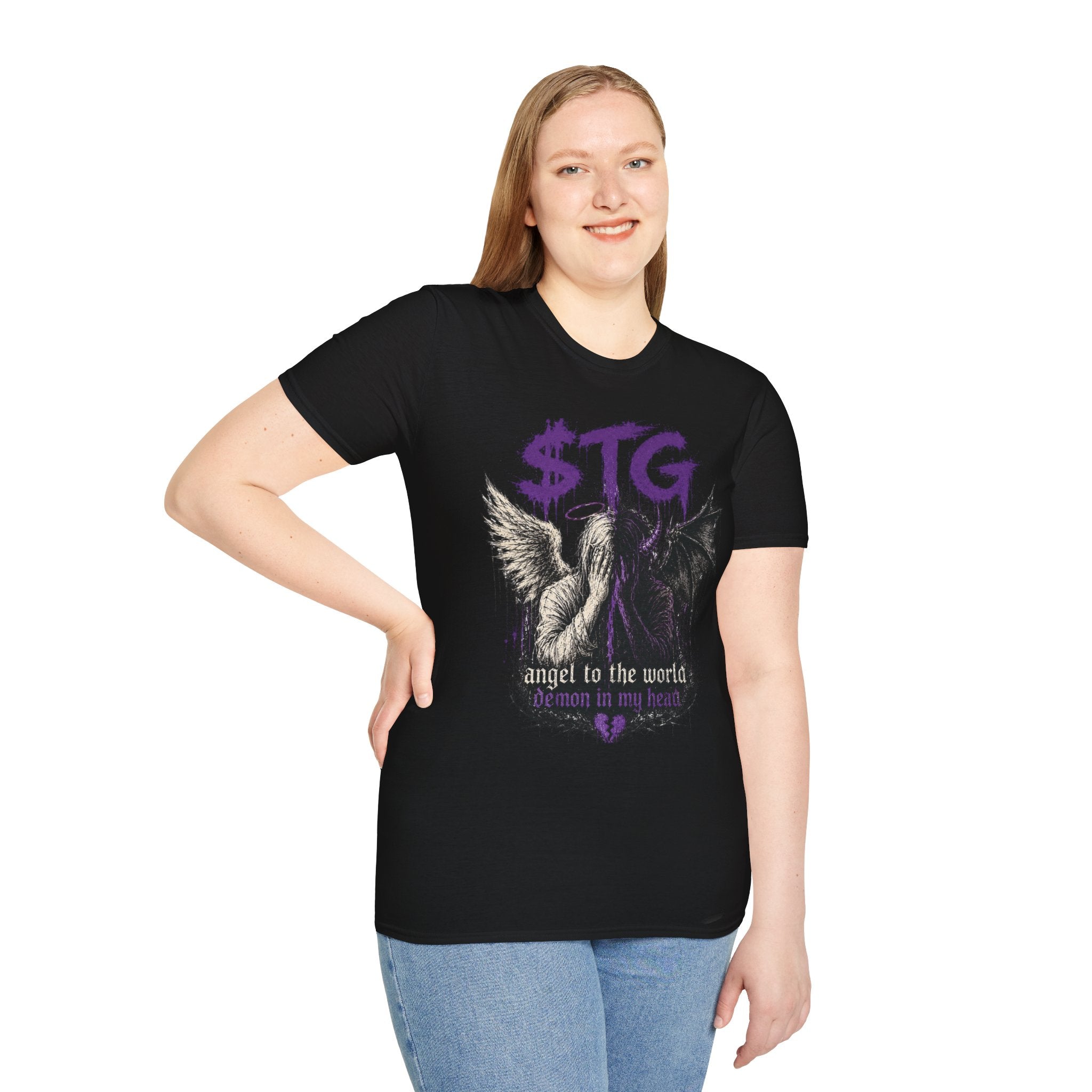 $TG Blessed n Cursed - Graphic T-Shirt — "Angel to the world, Demon in my heart" Gothic Tee