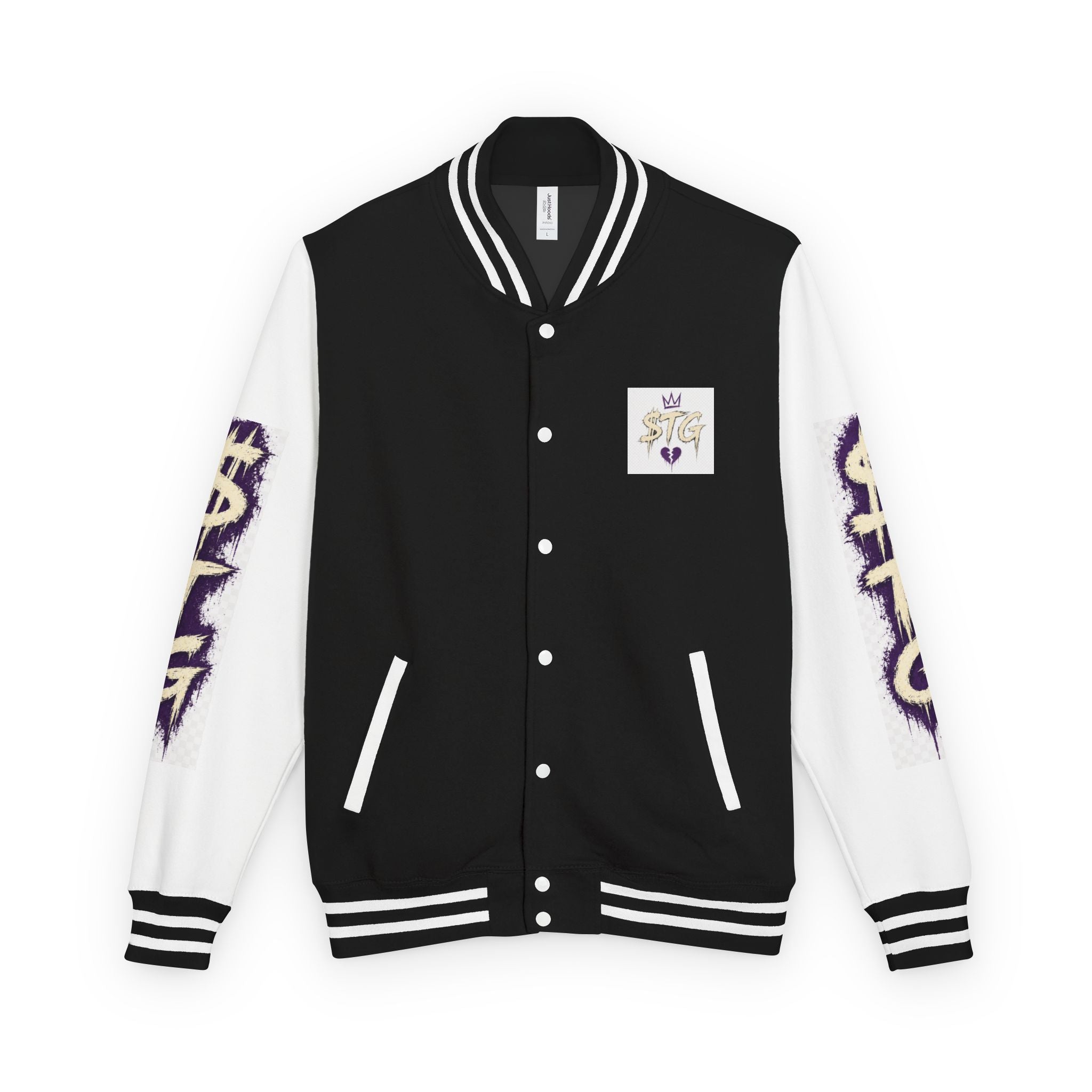 $TG *LIMITED RELEASE* Letterman Jacket — Retro Purple Graffiti Sleeve Varsity Jacket with Pocket Crest